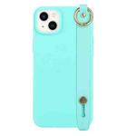 For iPhone 14 Wrist Strap Holder TPU Phone Case(Light Blue)