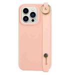 For iPhone 14 Pro Wrist Strap Holder TPU Phone Case(Light Pink)