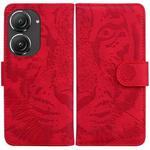 For Asus Zenfone 9 Tiger Embossing Pattern Flip Leather Phone Case(Red)