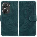 For Asus Zenfone 9 Tiger Embossing Pattern Flip Leather Phone Case(Green)
