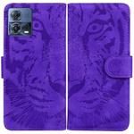 For Motorola Moto S30 Pro 5G / Edge 30 Fusion Tiger Embossing Pattern Flip Leather Phone Case(Purple)