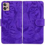 For Motorola Moto G32 Tiger Embossing Pattern Flip Leather Phone Case(Purple)