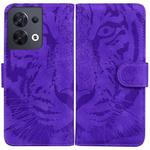 For OPPO Reno8 Tiger Embossing Pattern Flip Leather Phone Case(Purple)