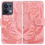 For OPPO Reno8 Tiger Embossing Pattern Flip Leather Phone Case(Pink)
