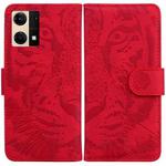 For OPPO Reno7 4G Tiger Embossing Pattern Flip Leather Phone Case(Red)