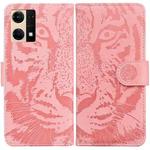 For OPPO Reno7 4G Tiger Embossing Pattern Flip Leather Phone Case(Pink)