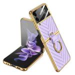 For Samsung Galaxy Z Flip4 GKK Integrated Plating Vegan Leather Phone Case with Ring(Purple)