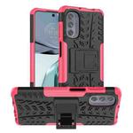 For Motorola Moto G62 5G Tire Texture TPU + PC Phone Case with Holder(Pink)