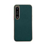 For Sony Xperia 1 IV Genuine Leather Luolai Series Nano Plating Phone Case(Dark Green)