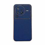 For vivo X80 Pro 5G Genuine Leather Luolai Series Nano Plating Phone Case(Dark Blue)