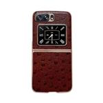 For Motorola Moto Razr 2022 Genuine Leather Ostrich Texture Nano Plating Phone Case(Coffee)