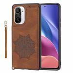 For Xiaomi Redmi K40 Mandala Embossed Phone Case with Holder(Brown)