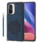 For Xiaomi Redmi K40 Mandala Embossed Phone Case with Holder(Blue)