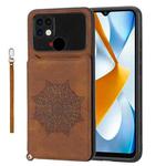 For Xiaomi Poco C40 Mandala Embossed Phone Case with Holder(Brown)