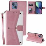 For iPhone 14 Nail Skin Feel Stitching Calf Texture Leather Phone Case(Rose Gold)