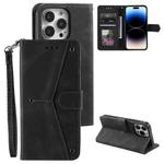 For iPhone 14 Pro Max Nail Skin Feel Stitching Calf Texture Leather Phone Case(Black)