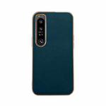 For Sony Xperia 1 IV Genuine Leather Xiaoya Series Nano Plating Phone Case(Dark Green)