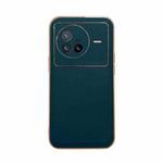 For vivo X80 5G Genuine Leather Xiaoya Series Nano Plating Phone Case(Dark Green)