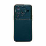 For vivo X80 Pro 5G Genuine Leather Xiaoya Series Nano Plating Phone Case(Dark Green)