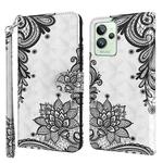 For Realme GT2 Pro 3D Painting Pattern TPU + PU Phone Case(Diagonal Black Flower)