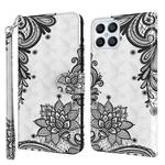 For Honor X8 4G 3D Painting Pattern TPU + PU Phone Case(Diagonal Black Flower)