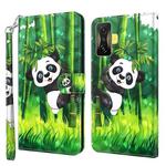 For Xiaomi Poco F4 GT 3D Painting Pattern TPU + PU Phone Case(Panda Climbing Bamboo)