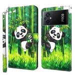 For Xiaomi Poco M5 3D Painting Pattern TPU + PU Phone Case(Panda Climbing Bamboo)