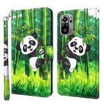 For Xiaomi Poco M5S/Redmi Note 10/Note 10S 3D Painting Pattern TPU + PU Phone Case(Panda Climbing Bamboo)