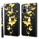 For Xiaomi Poco M5S/Redmi Note 10/Note 10S 3D Painting Pattern TPU + PU Phone Case(Gold Butterfly)