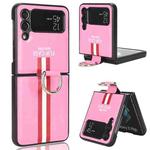 For Samsung Galaxy Z Flip3 5G Plain Leather Ring Phone Case(Pink)