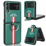 For Samsung Galaxy Z Flip3 5G Plain Leather Ring Phone Case(Green)