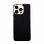 For iPhone 14 Pro Waves Series Nano Electroplating Genuine Leather Phone Case(Black)