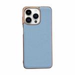 For iPhone 14 Pro Waves Series Nano Electroplating Genuine Leather Phone Case(Blue)