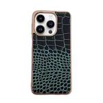 For iPhone 14 Pro Crocodile Texture Genuine Leather Nano Electroplating Phone Case(Dark Green)