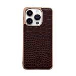 For iPhone 14 Pro Crocodile Texture Genuine Leather Nano Electroplating Phone Case(Coffee)