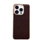 For iPhone 14 Pro Max Crocodile Texture Genuine Leather Nano Electroplating Phone Case(Coffee)