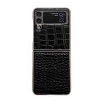 For Samsung Galaxy Z Flip4 Crocodile Texture Genuine Leather Nano Electroplating Phone Case(Black)