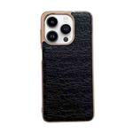 For iPhone 14 Pro Sky Series Nano Electroplating Genuine Leather Phone Case(Black)