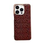 For iPhone 14 Pro Sky Series Nano Electroplating Genuine Leather Phone Case(Coffee)