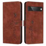For Google Pixel 7 Skin Feel Heart Pattern Leather Phone Case(Brown)