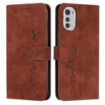 For Motorola Moto E32/E32s Skin Feel Heart Pattern Leather Phone Case(Brown)