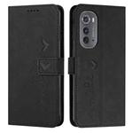 For Motorola Edge 2022 Skin Feel Heart Pattern Leather Phone Case(Black)