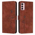 For Motorola Moto G42 Skin Feel Heart Pattern Leather Phone Case(Brown)