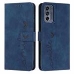 For Motorola Moto G62 5G Skin Feel Heart Pattern Leather Phone Case(Blue)