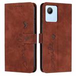 For Realme C30 Skin Feel Heart Pattern Leather Phone Case(Brown)