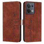 For OPPO Reno8 Skin Feel Heart Pattern Leather Phone Case(Brown)