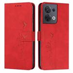 For OPPO Reno8 Skin Feel Heart Pattern Leather Phone Case(Red)