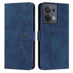 For OPPO Reno8 Skin Feel Heart Pattern Leather Phone Case(Blue)