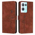 For OPPO Reno8 Pro/Reno8 Pro+ Skin Feel Heart Pattern Leather Phone Case(Brown)