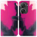 For Asus Zenfone 9 Watercolor Pattern Flip Leather Phone Case(Berry Color)